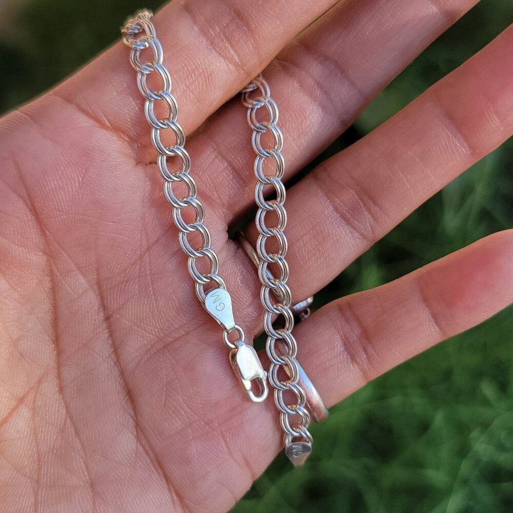Vintage ITALY 925 stelring silver double curb chain charm bracelet w/free shoe